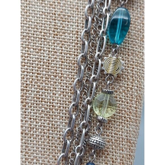 Premier Designs Silver Tone Multi Strand Chain Necklace Colorful Bead Stations - Picture 8 of 13
